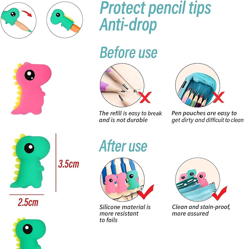 144 Pieces 3 Dinosaur Pencil Caps (2.5x3.5cm – Pencil Tip Protectors for Kids Stationery)