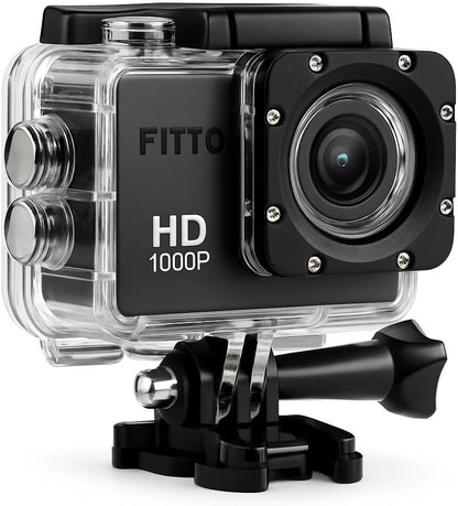 Sports Cam Waterproof Action Camera 1080P, Full HD 12MP Video Camera, 2-inch LCD, 140° Wide Angle Lens, 30M Underwater, Multi-Use Accessories