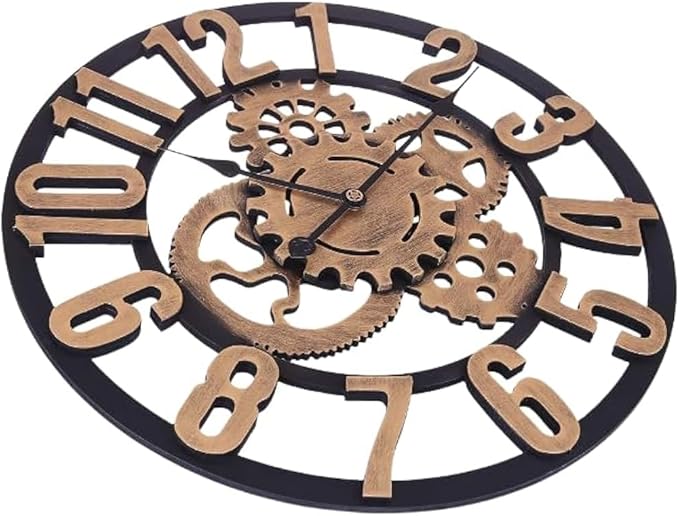 FITTO Elegant Mechanical Design Wall Clock | Classic Retro Style with Exposed Gears | Premium Quality | Ideal for Living Room, Office, or Bedroom | Decorative Timepiece with Vintage Appeal