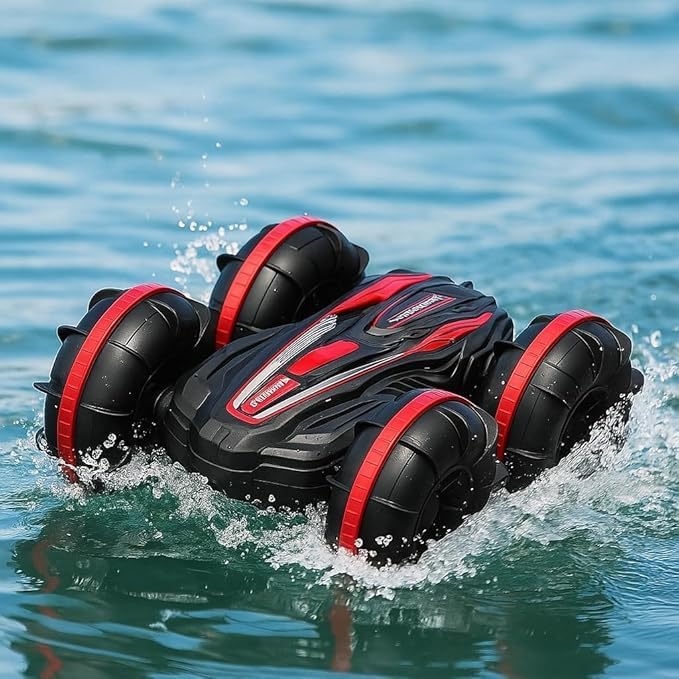 48 Pieces Remote Control Car Water and Land Driving Amphibious RC Cars (Waterproof Stunt RC Car – Red)