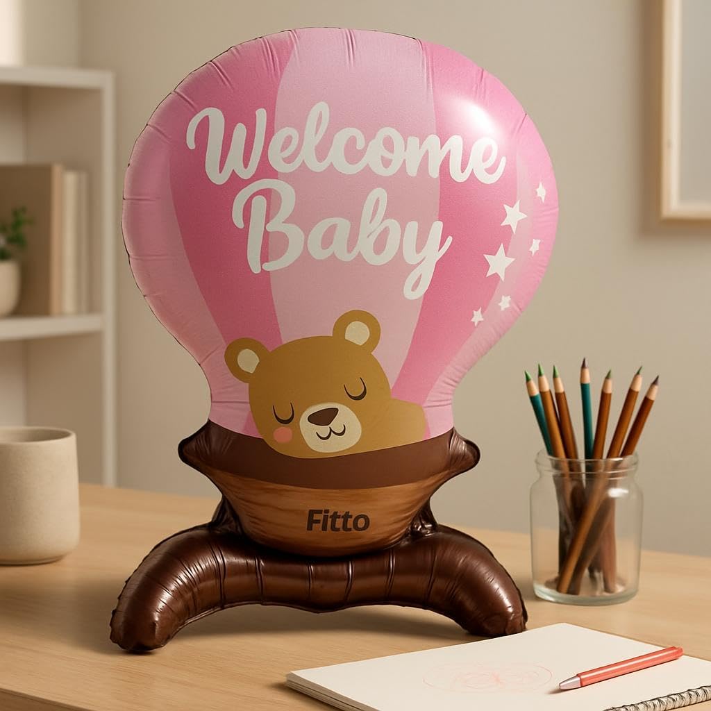Pink Foil Balloon Welcome Baby 56x90CM for Baby Showers and Nursery Decor