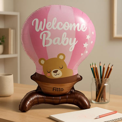 Pink Foil Balloon Welcome Baby 56x90CM for Baby Showers and Nursery Decor