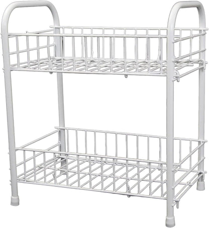 2-Tier Fruit and Vegetable Rack, Metal Wire Kitchen Storage, Modern Decorative Storage Basket, Compact Organizer for Fruits & Veggies, Durable and Easy to Clean, White