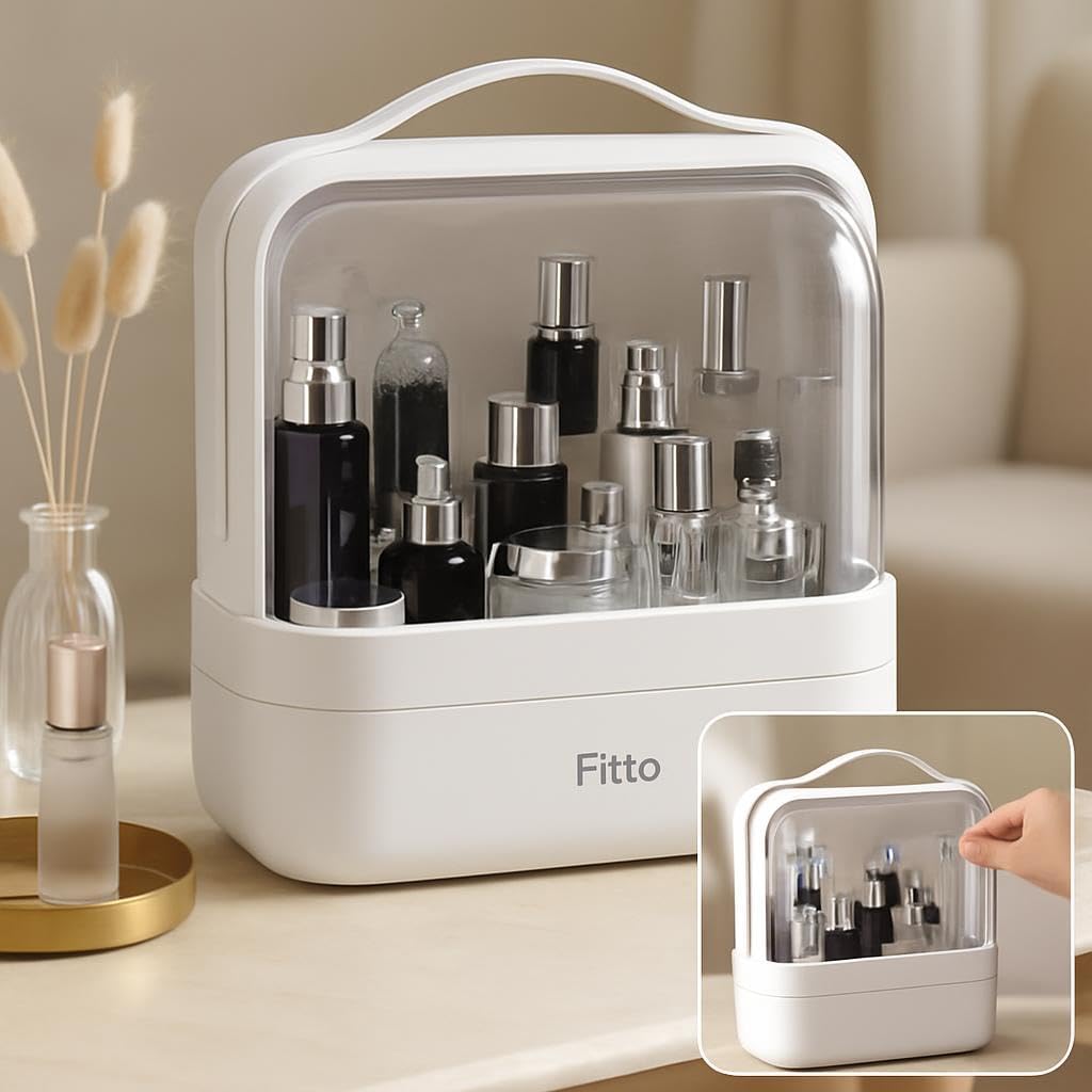 60 Pieces Makeup Organizer Boxes (Dust Water Proof Cosmetic Storage with Cover and Handle – 25x24x18cm – White)