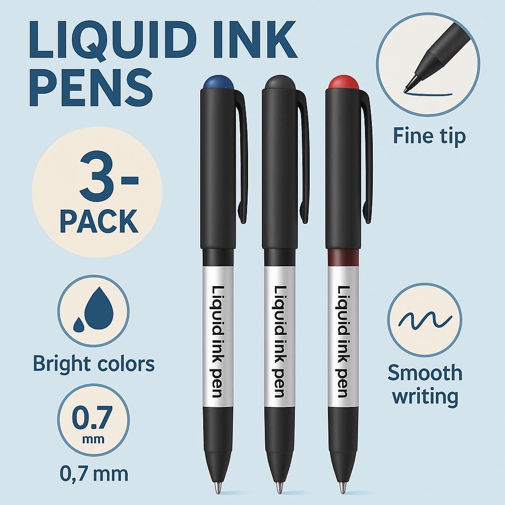 3-Piece 0.7mm Liquid Ink Pens 14cm - Red & Blue