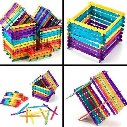 Wooden Sticks 114mm x 10mm, 50 Pieces, Mixed Colors for Crafts and DIY Projects