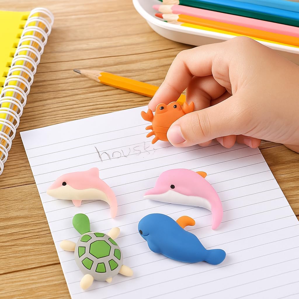 120 Pieces 4-Piece Sea Animal Shaped Erasers (Assorted Colors)