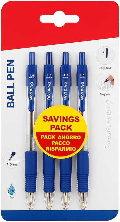 4 Pieces 1.0mm Ball Point Pen, 14.5cm, Blue