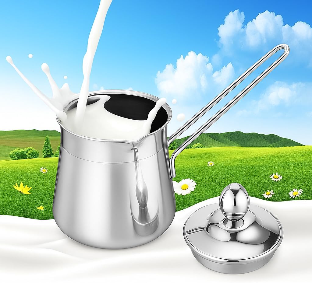 96 Pieces Decanters (Stainless Steel – Turkish Coffee – Milk Warmer – Butter Melting – With Handle – Lid – 350ml)