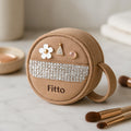 96 Pieces Small Round Wool Makeup Bags with Handle - Light Brown Portable Travel Organizer