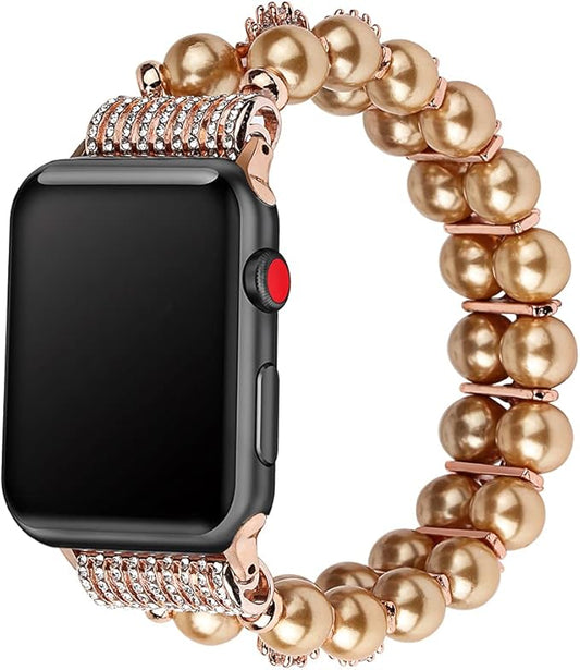 Fitto Apple watch band for 42mm/44mm, high quality natural stone beaded watchband for Apple watch series iWatch Strap SE Series 7 6 5 4 3 2 1 women, Gold