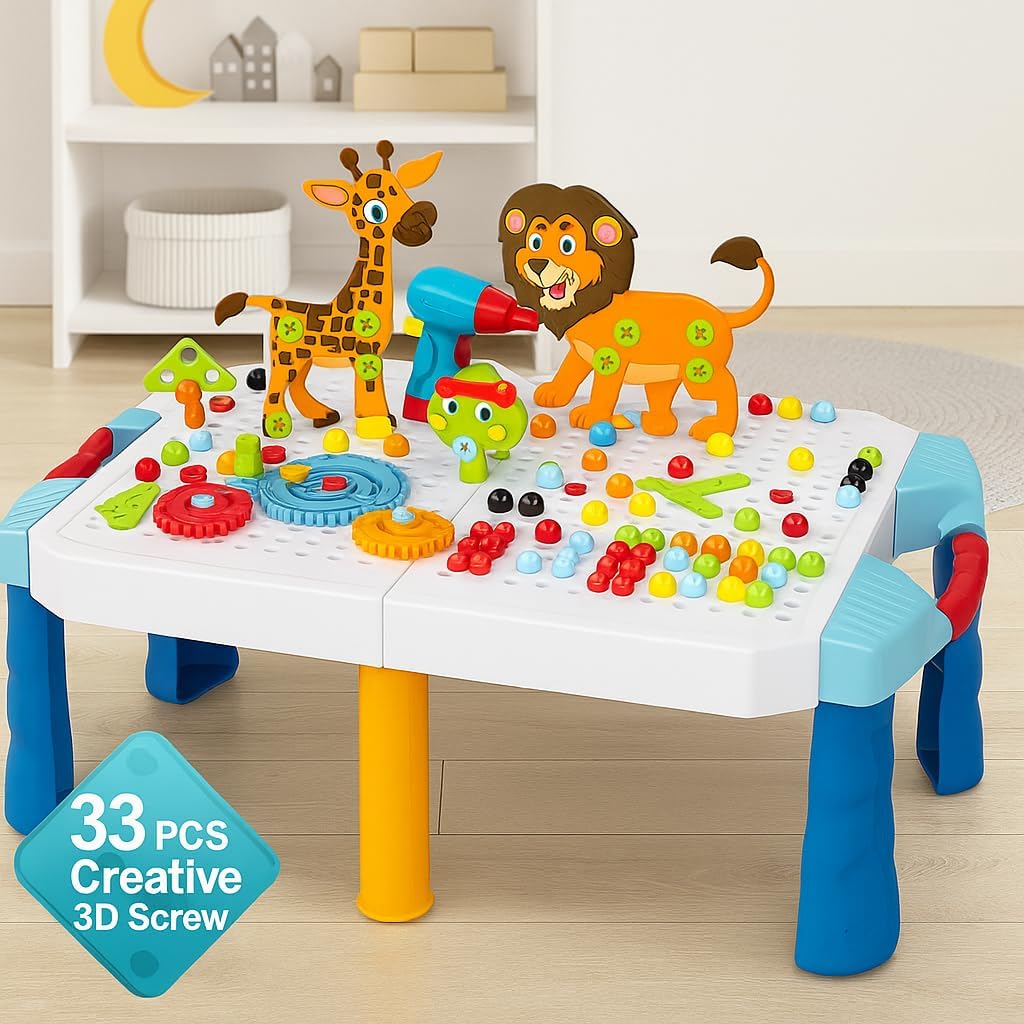 72 Pieces 213PCS Creative 3D Screw Toy Kids Drill Set Folding Table Children Educational Building Block Games