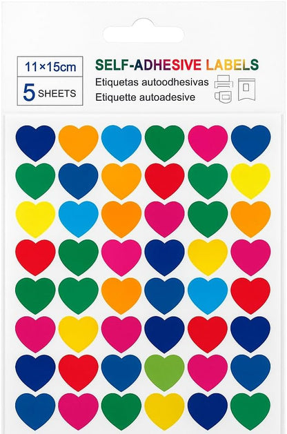 Adhesive Labels Smile, 5 Sheets, 11x15cm, 54 Heart-Shaped Labels for Crafting and Organization