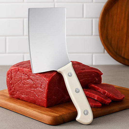 Stainless Steel Meat Chopper Knife with White Handle, Heavy Duty Kitchen Cleaver for Chopping and Slicing