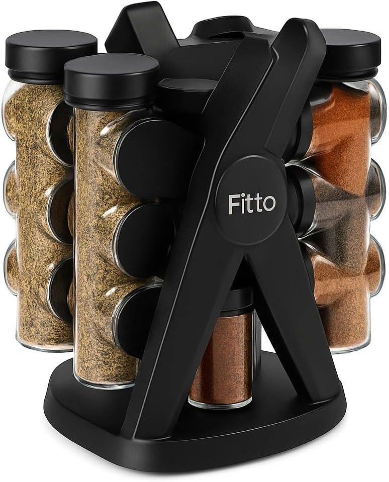 360 Degree Rotating Spice Rack Set with 18 Glass Spice Jars