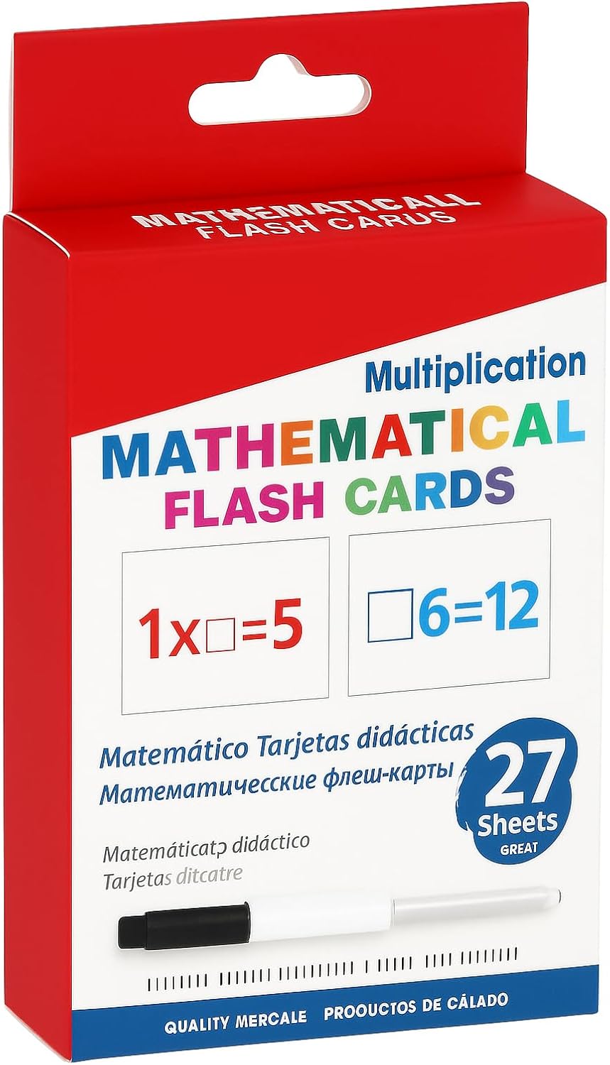 120 Pieces 27-Sheet Multiplication Flash Cards with Marker - (11.7x7.8cm Educational Math Learning Tool)