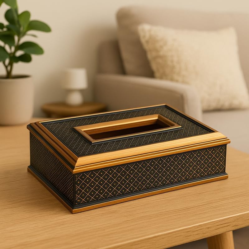 Golden and Black Tissue Box Holder for Home and Office Decor