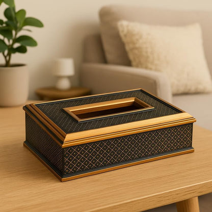 Golden and Black Tissue Box Holder for Home and Office Decor