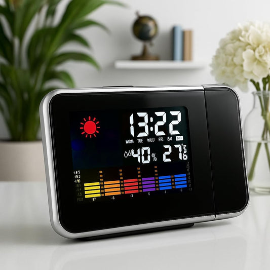 LCD Projector Digital Watch Alarm Clock, Temperature Humidity, Desktop, LED Backlight, Table Clock
