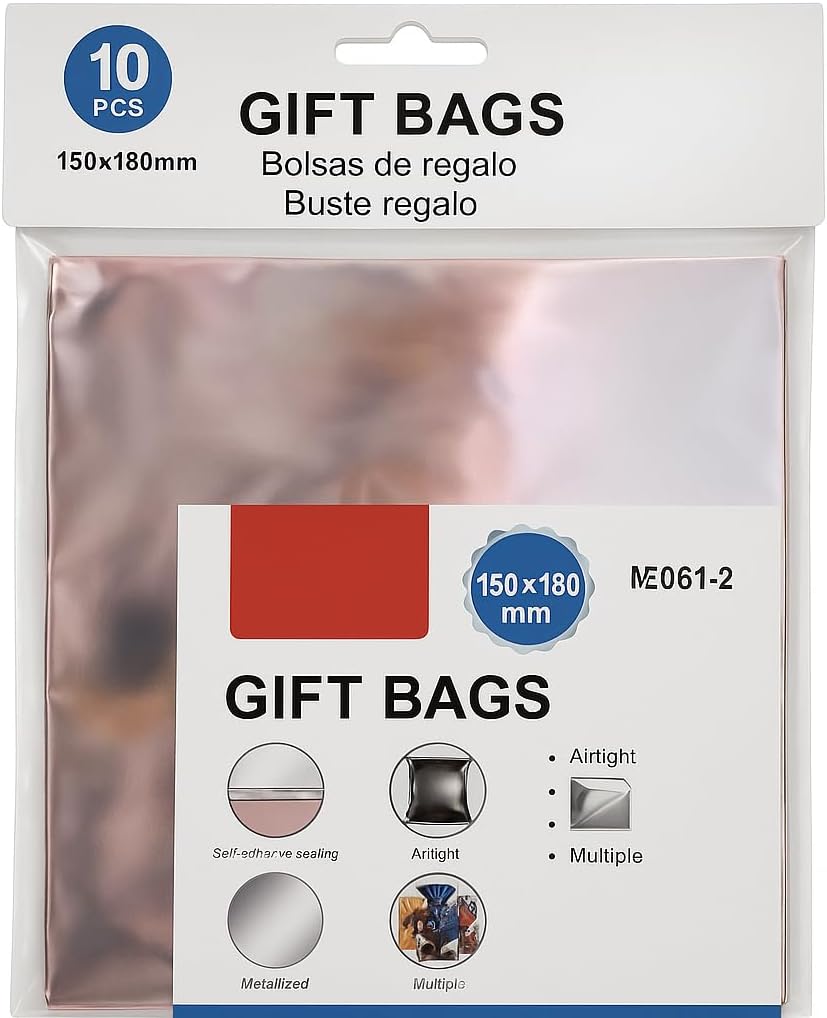 Silver Color Gift Bags 10 Pack for Parties, Weddings, Birthdays, Events, Favor Bags