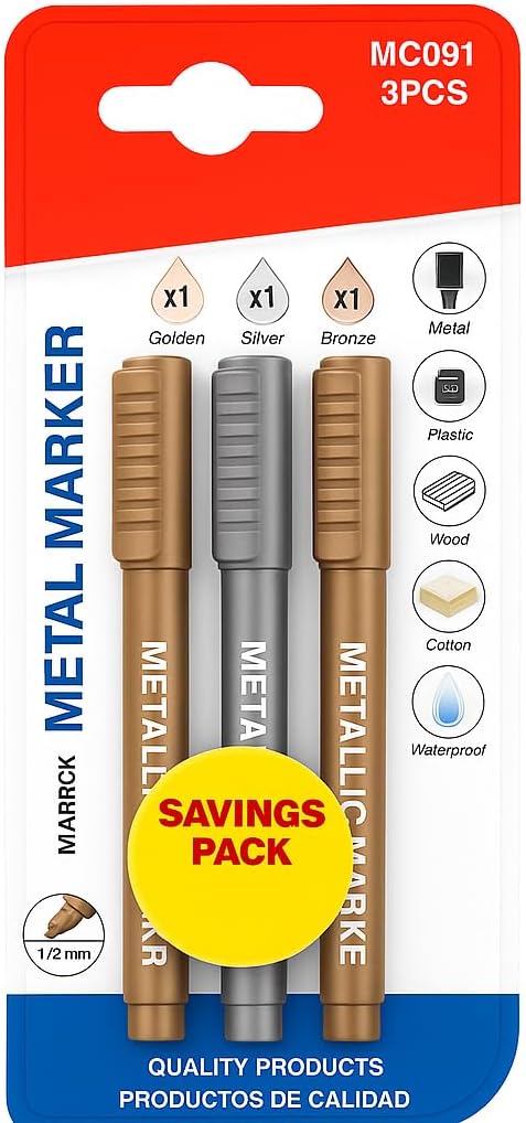 Metal Marker Set 3 Piece 13.4 cm 1-2 mm Tip for Precision Marking