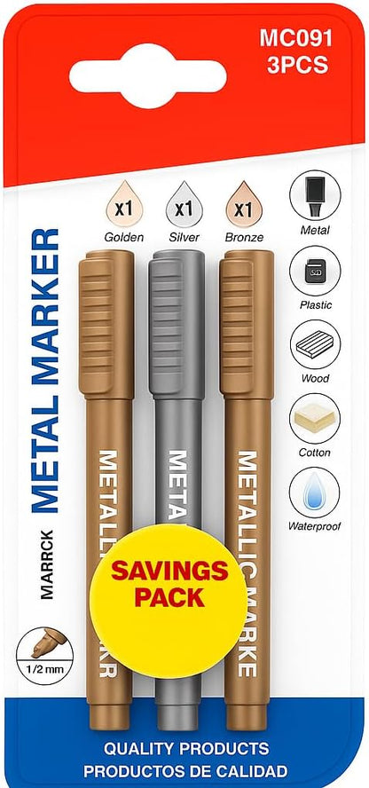 Metal Marker Set 3 Piece 13.4 cm 1-2 mm Tip for Precision Marking