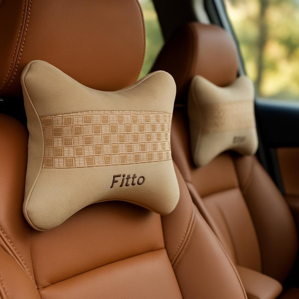96 Pieces Car Headrest Neck Cushion Pillows with pattern (pack of 2 – Khaki)