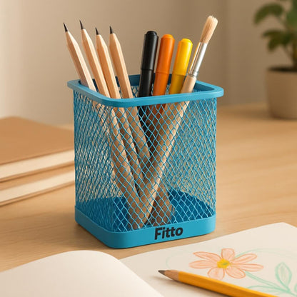 Blue Rectangle Pen Holder 8x10cm Desk Organizer