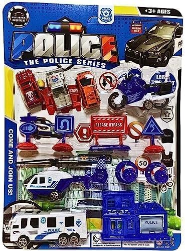 96 Pieces Premium Police Toy Sets for Kids - Includes Cars (Trucks – Helicopter – Barricades & Sign Boards - Durable Plastic Playset for Imaginative Play)