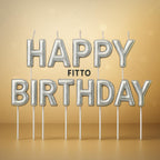 120 Pieces Silver Happy Birthday Candle Cake Toppers with glitters (Birthday Party Decoration – Cake Candle Holder – Silver Cake Accent)