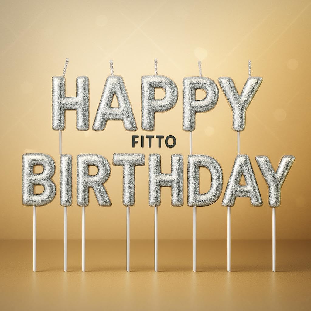 120 Pieces Silver Happy Birthday Candle Cake Toppers with glitters (Birthday Party Decoration – Cake Candle Holder – Silver Cake Accent)
