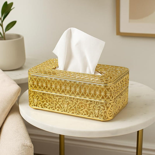 Golden Color Tissue Box Holder for Home and Office Decor, Elegant Design, Durable Material