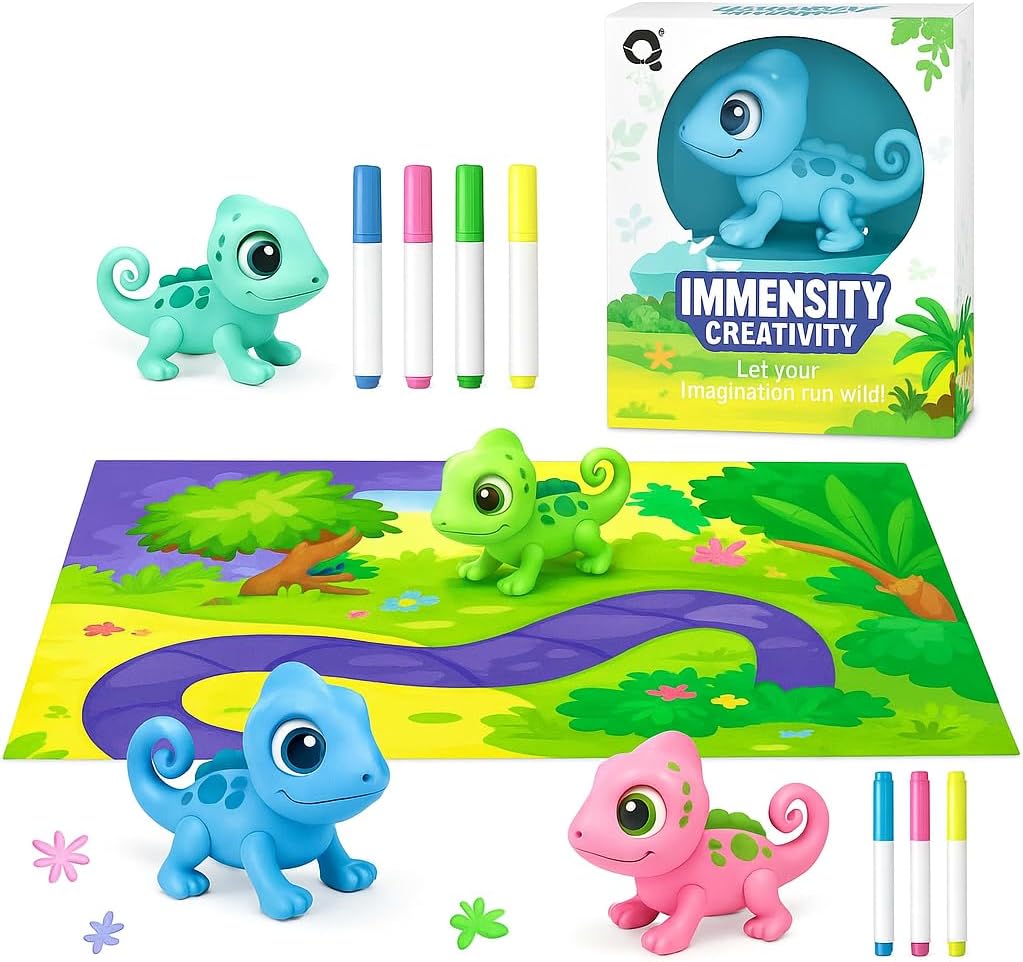 Inductive Color Changing Chameleon Follow The Black Line with Rechargeable Battery, Sound, Light, and Colorful Playmat