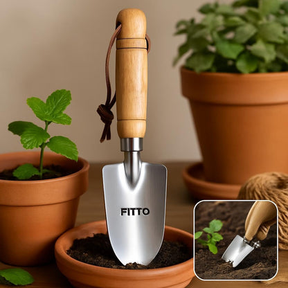 Stainless Steel Gardening Trowel with Wooden Handle and Leather Strap