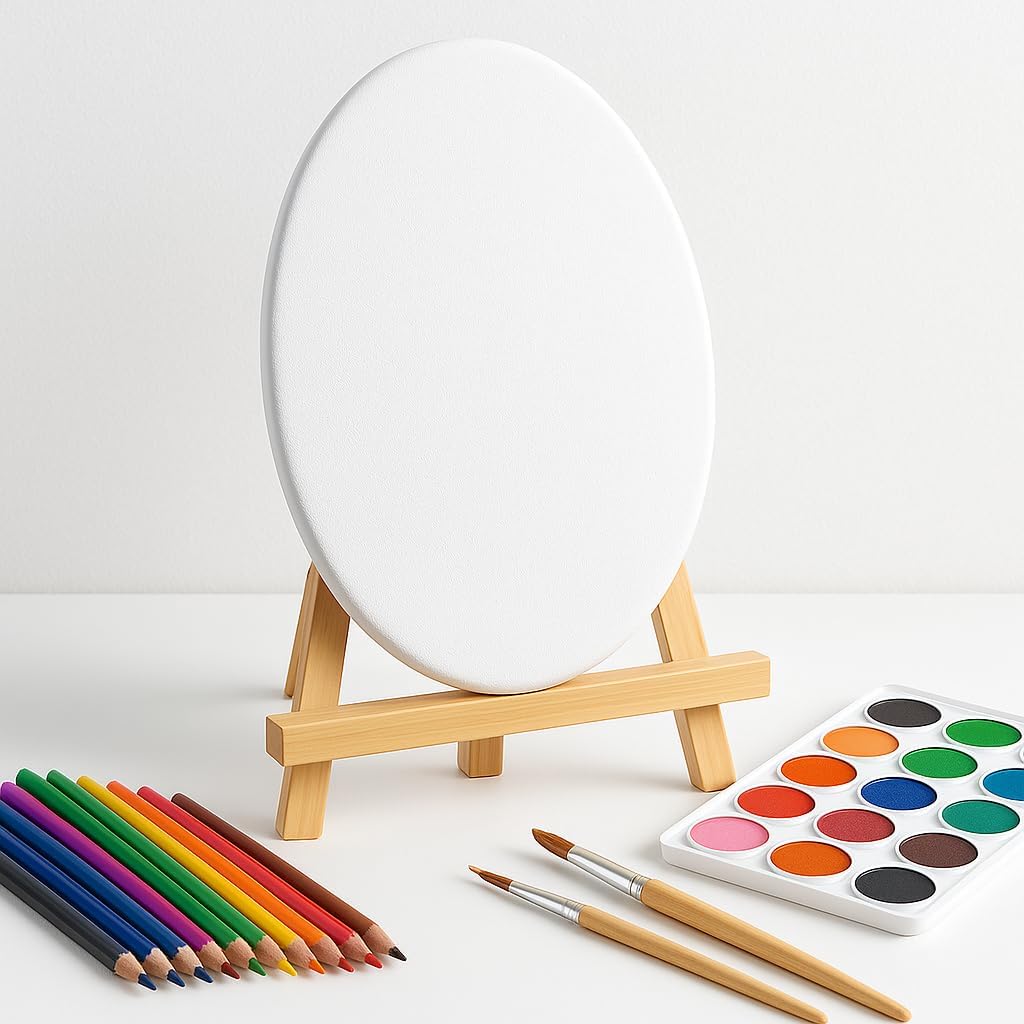 96 Pieces Oval Canvas (20x15cm with Wooden Stand 21x15cm)