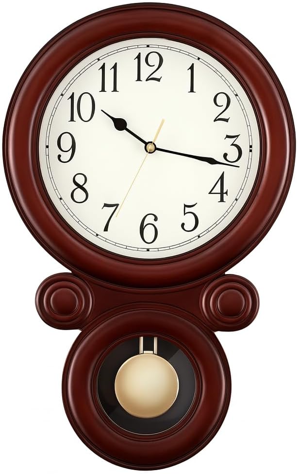 60 Pieces Elegant Wall Clocks with Pendulum (Stylish Wooden Finish Frame – Silent Quartz Movement – Large Numbers – Ideal for Home – Office – and Living Room Décor)