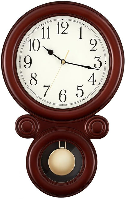 Elegant Wall Clock with Pendulum – Stylish Wooden Finish Frame, Silent Quartz Movement, Large Numbers, Ideal for Home, Office, and Living Room Décor