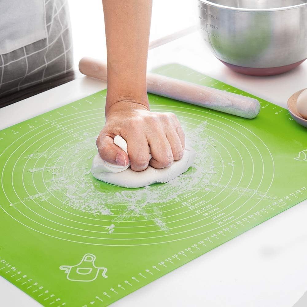 96 Pieces Washable Silicone Non-Stick Baking Mats (Reusable Fondant Rolling Sheet with Measurements – Easy to Clean – Ideal for Kneading & Baking (50x40cm – Green))