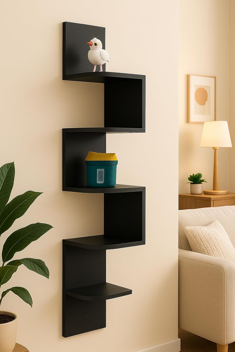 Wall Shelf Corner 4 Tier Black 19.8X19.8X102.8cm for Home Storage