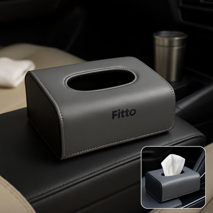 Car Leather Finish Carbon Fiber Refill Tissue Box Holder, Grey
