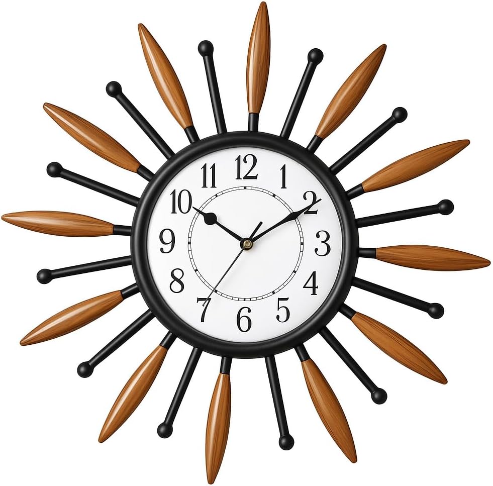 60 Pieces Elegant Sun Design Wall Clock | Unique Decorative Timepieces for Home and Office | Modern Sunburst Style with Durable Construction | Ideal for Living Room (Bedroom – Kitchen)