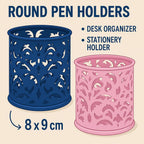 144 Pieces Blue Round Pen Holders (8x9cm – Desk Organizer & Stationery Holder)