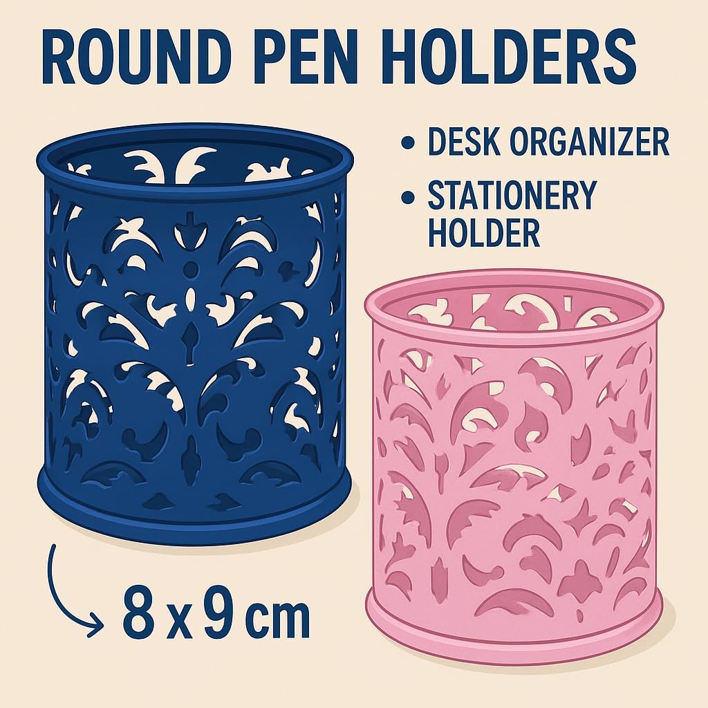 Blue Round Pen Holder 8x9cm – Desk Organizer & Stationery Holder