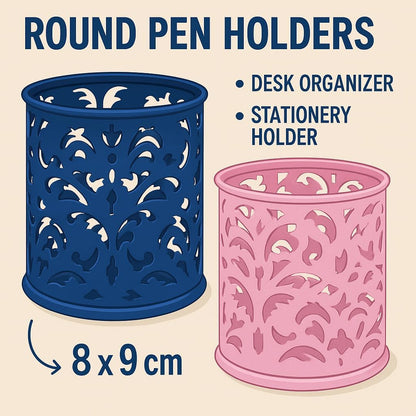 Blue Round Pen Holder 8x9cm – Desk Organizer & Stationery Holder
