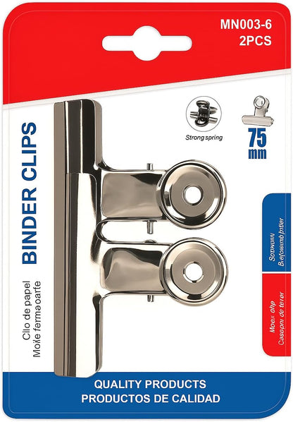 Binder Clip 2 Pack 75mm, Large Paper Clamps for Office and Home Organization