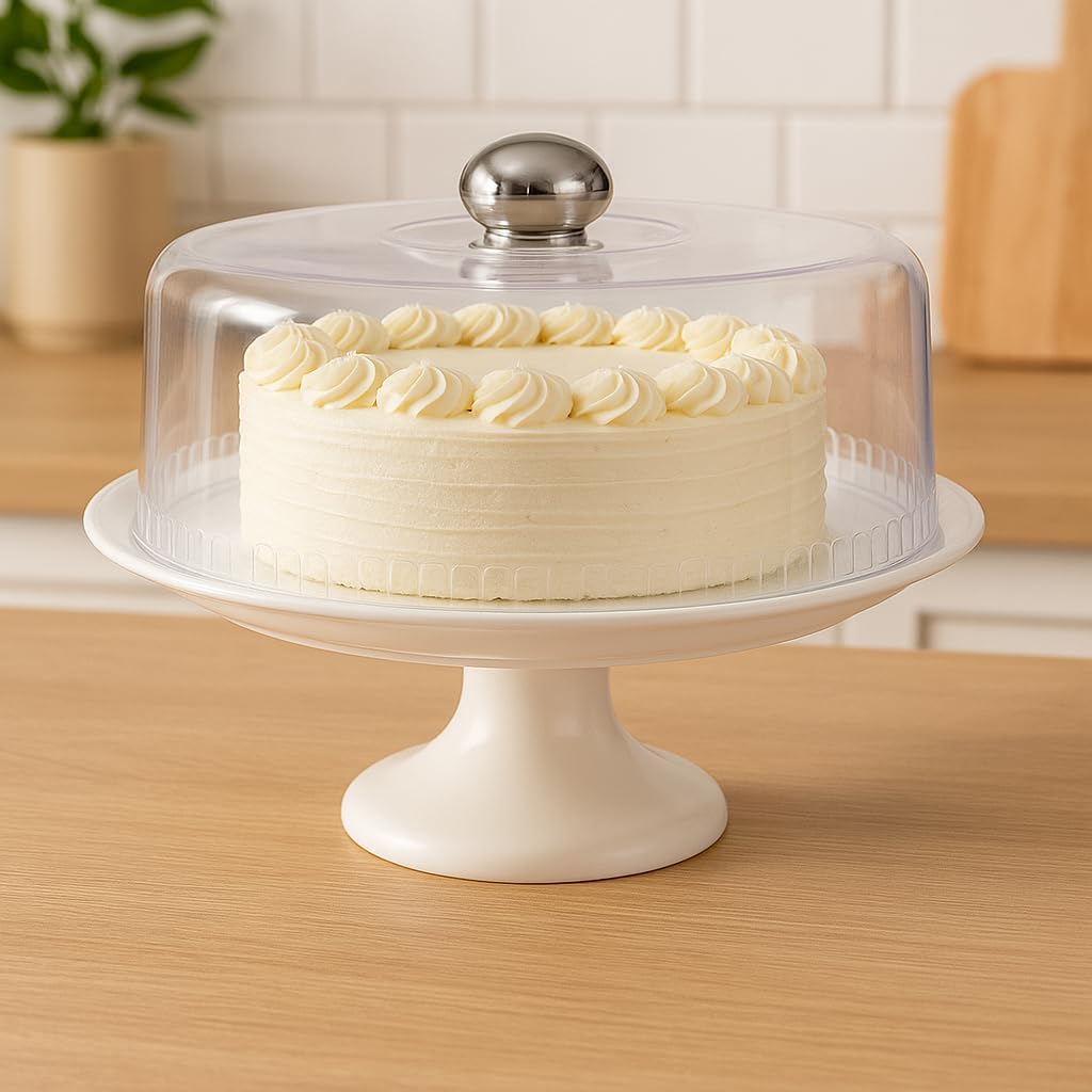 72 Pieces White Cake Stands with Dome - Elegant Rotating Cake Display for Serving & Decorating (Durable Acrylic Base with Clear Dome Cover – Perfect for Weddings – Parties – & Everyday Use – Easy to Clean)
