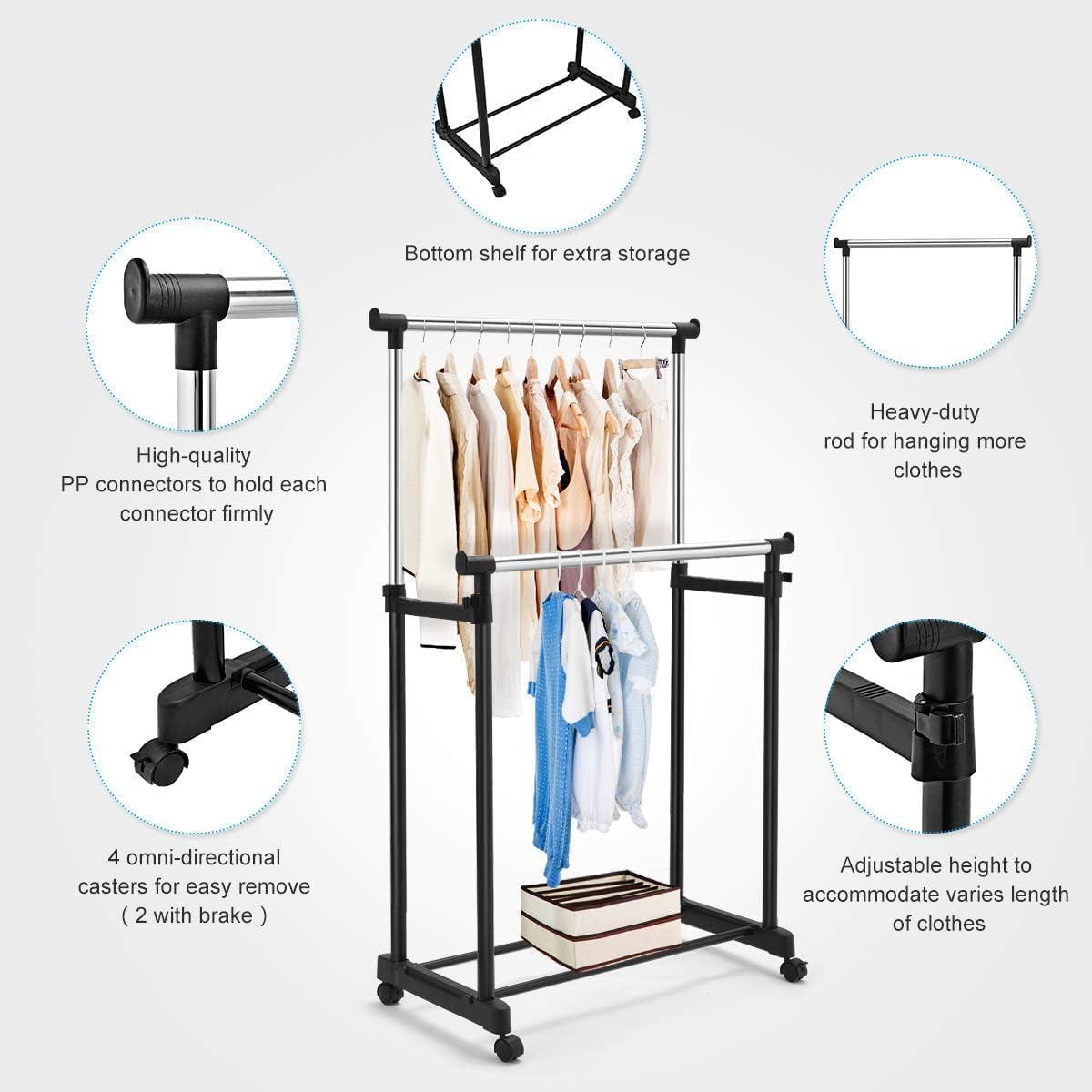 72 Pieces Clothes Drying Foldable Stand - Adjustable & Space-Savings (Black – Portable Laundry Rack for Indoor & Outdoor Use)