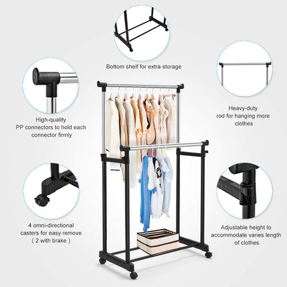 Clothes Drying Foldable Stand - Adjustable & Space-Saving, Black, Portable Laundry Rack for Indoor & Outdoor Use