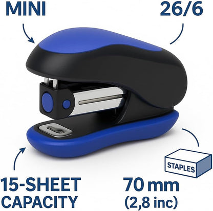 Mini Stapler for 24/6 & 26/6 Pins, Blue Compact Desktop Office Stapler