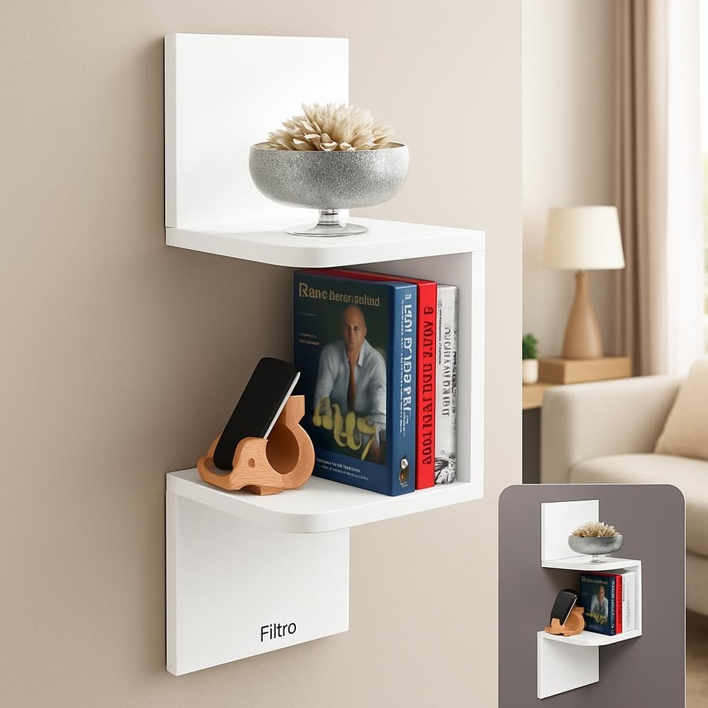 Wall Shelf Corner 2 Tier 19.8X19.8X42.6cm, White for Home and Office